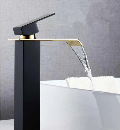 Basin Faucet Gold Black Waterfall Faucet Brass Bathroom