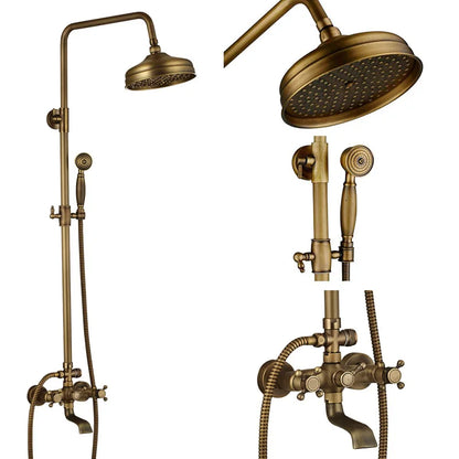 Antique Brass Shower Faucet Mixers Dual Handle Rainfall