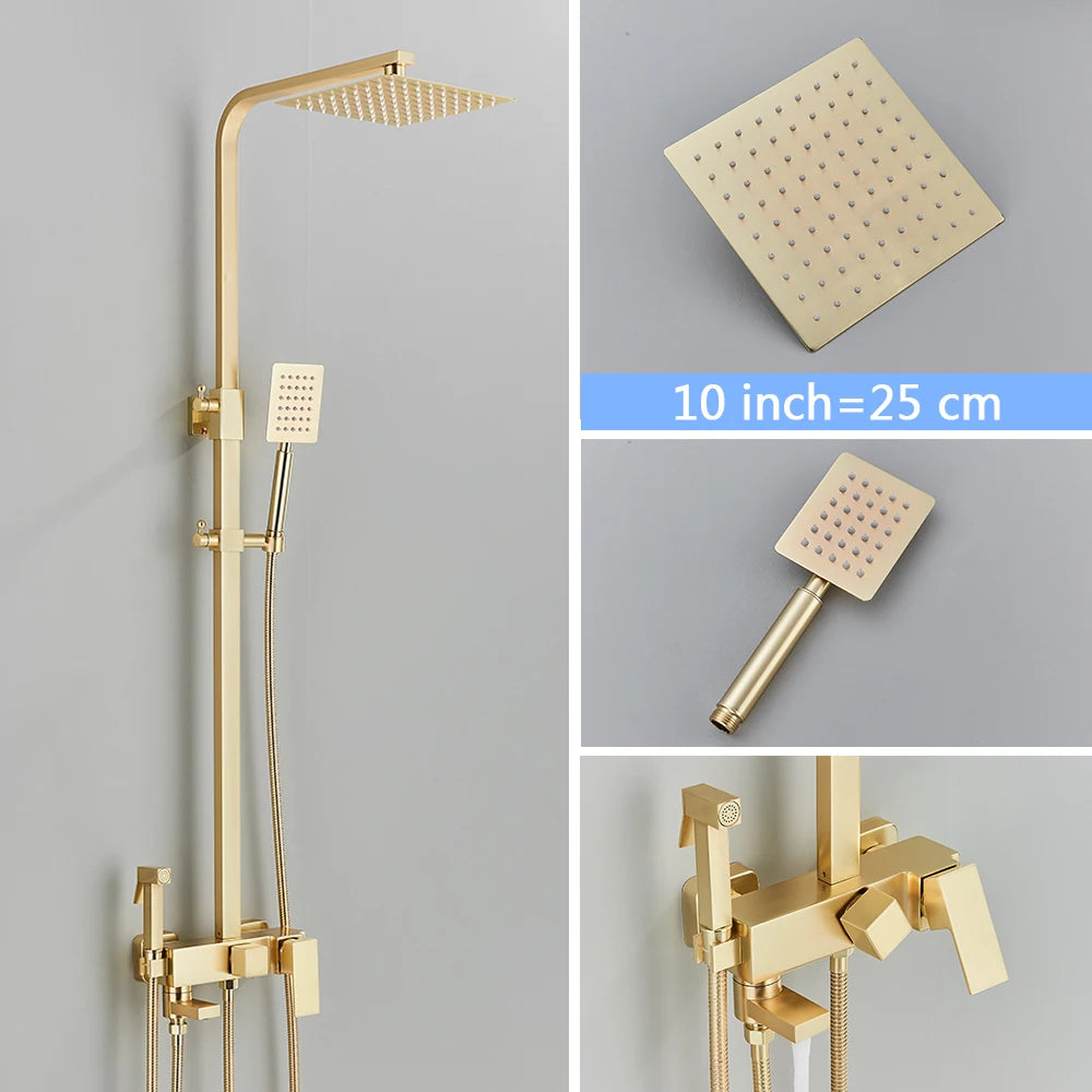 Rozin Brushed Gold Shower Wall Mounted Brass 4-Ways