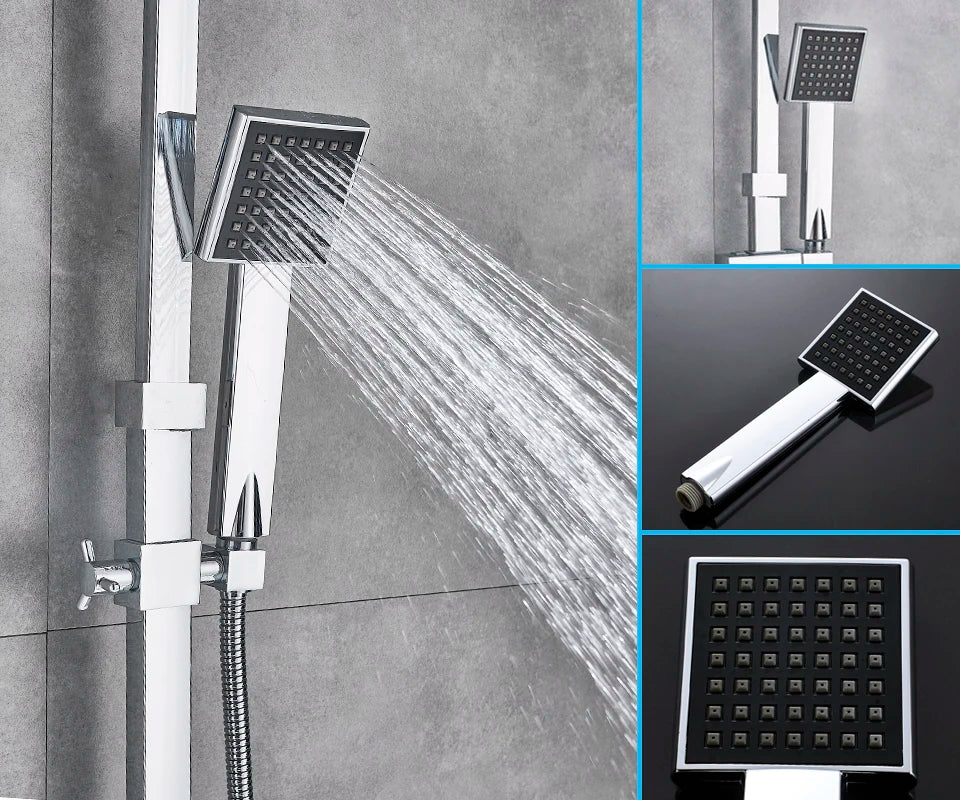 Uythner Bathroom Chrome/Black Shower Faucet Rotate Tub Spout
