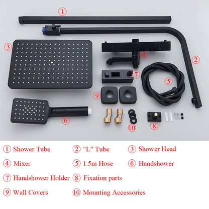 Bathroom Thermostatic Shower Faucet Rainfall Head Wall Mounted