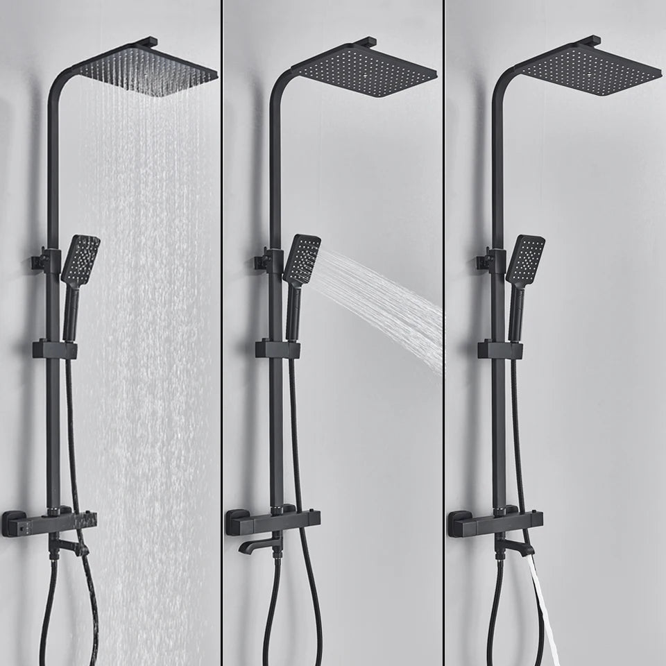 Bathroom Thermostatic Shower Faucet Rainfall Head Wall Mounted