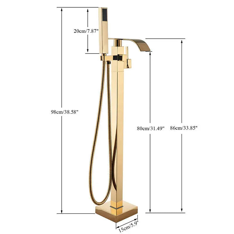 Shbshaimy Golden Floor Bathroom Bathtub Faucet Handshower Cold