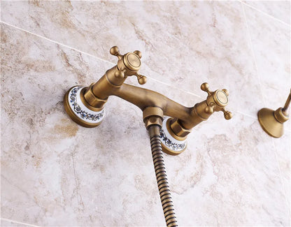 Retro Shower Faucets Antique Brass Ceramics Bathtub Faucets