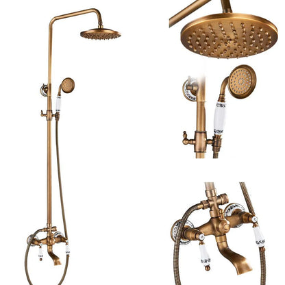 Antique Brass Shower Faucet Mixers Dual Handle Rainfall