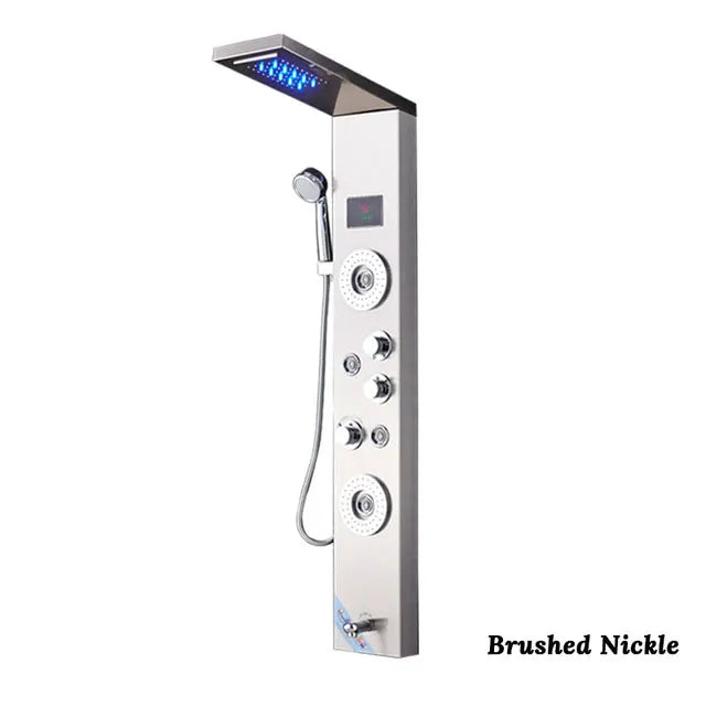 Luxury Black/Brushed Bathroom Led Shower Panel Tower System