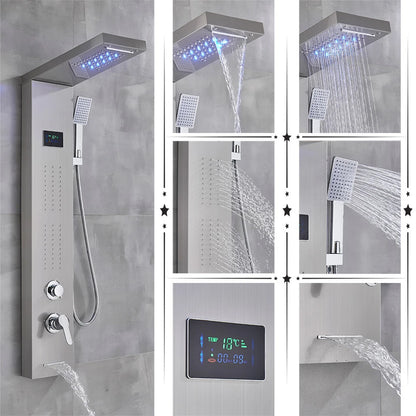 Black/Brushed Bathroom Shower Faucet Led Rainfall Head Shower