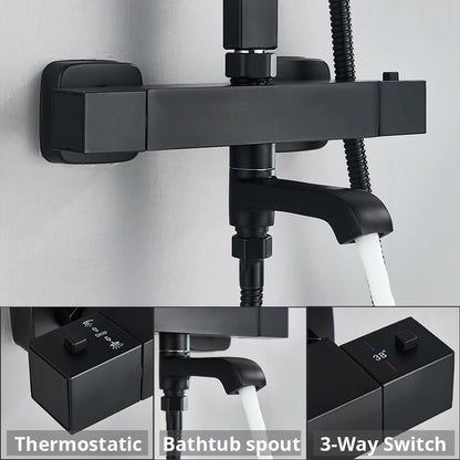 Bathroom Thermostatic Shower Faucet Rainfall Head Wall Mounted