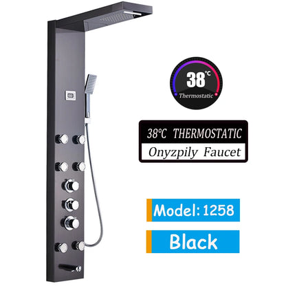 Luxury Black/Brushed Bathroom Led Shower Panel Tower System