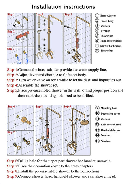 Rozin Brass Antique Bathroom Shower Faucet Wall Mount