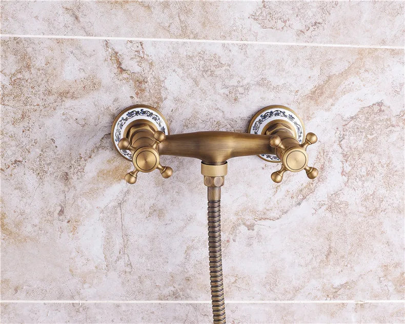 Retro Shower Faucets Antique Brass Ceramics Bathtub Faucets