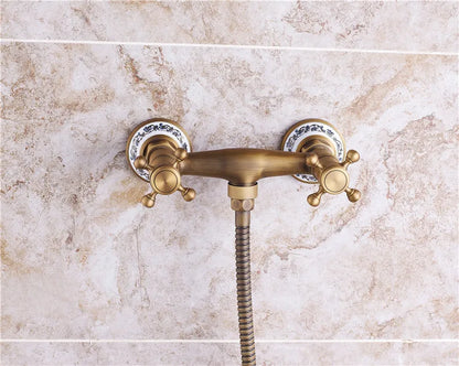 Retro Shower Faucets Antique Brass Ceramics Bathtub Faucets