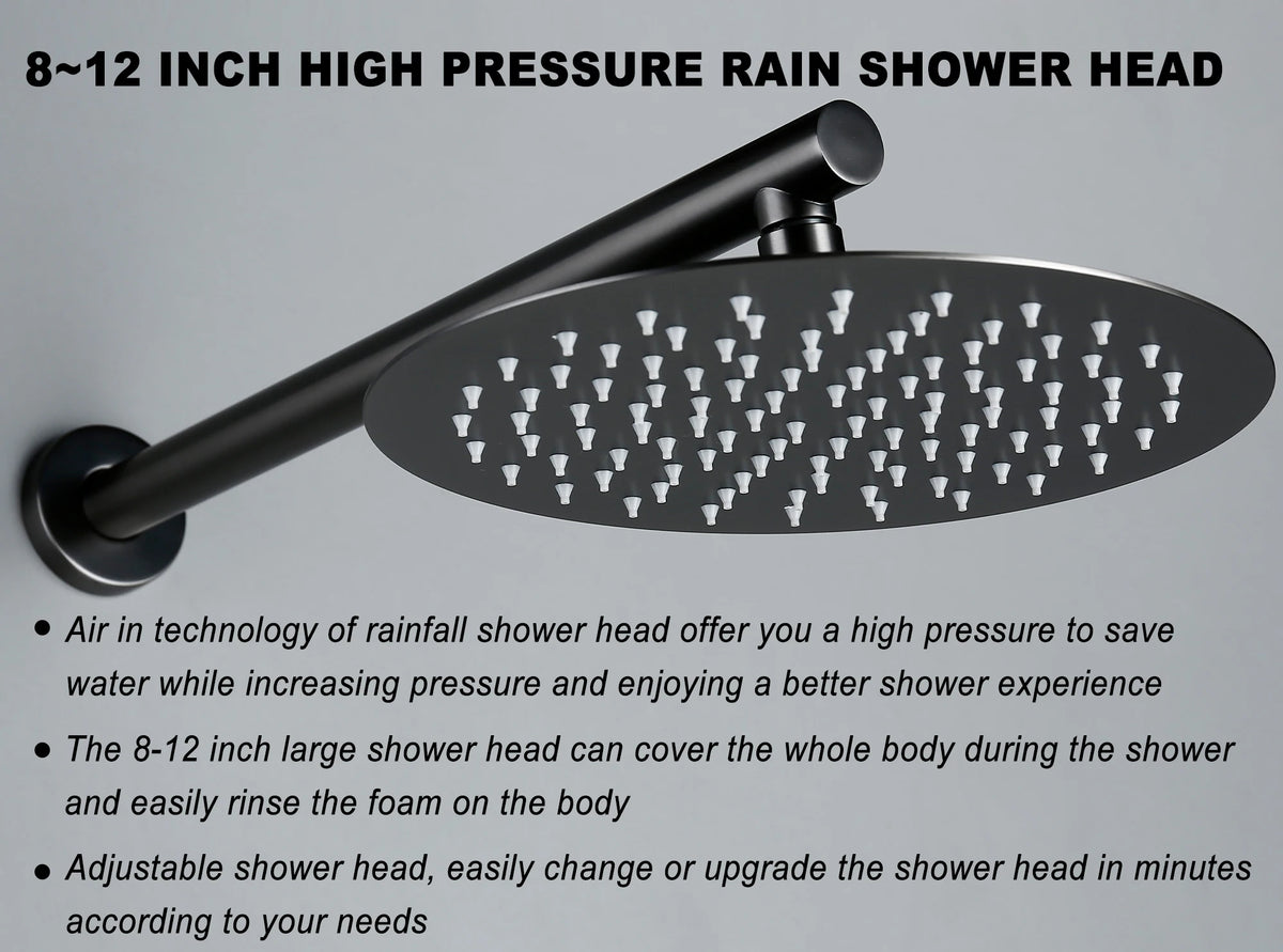 Black Bathroom Shower Faucet Wall Mount Rainfall Shower