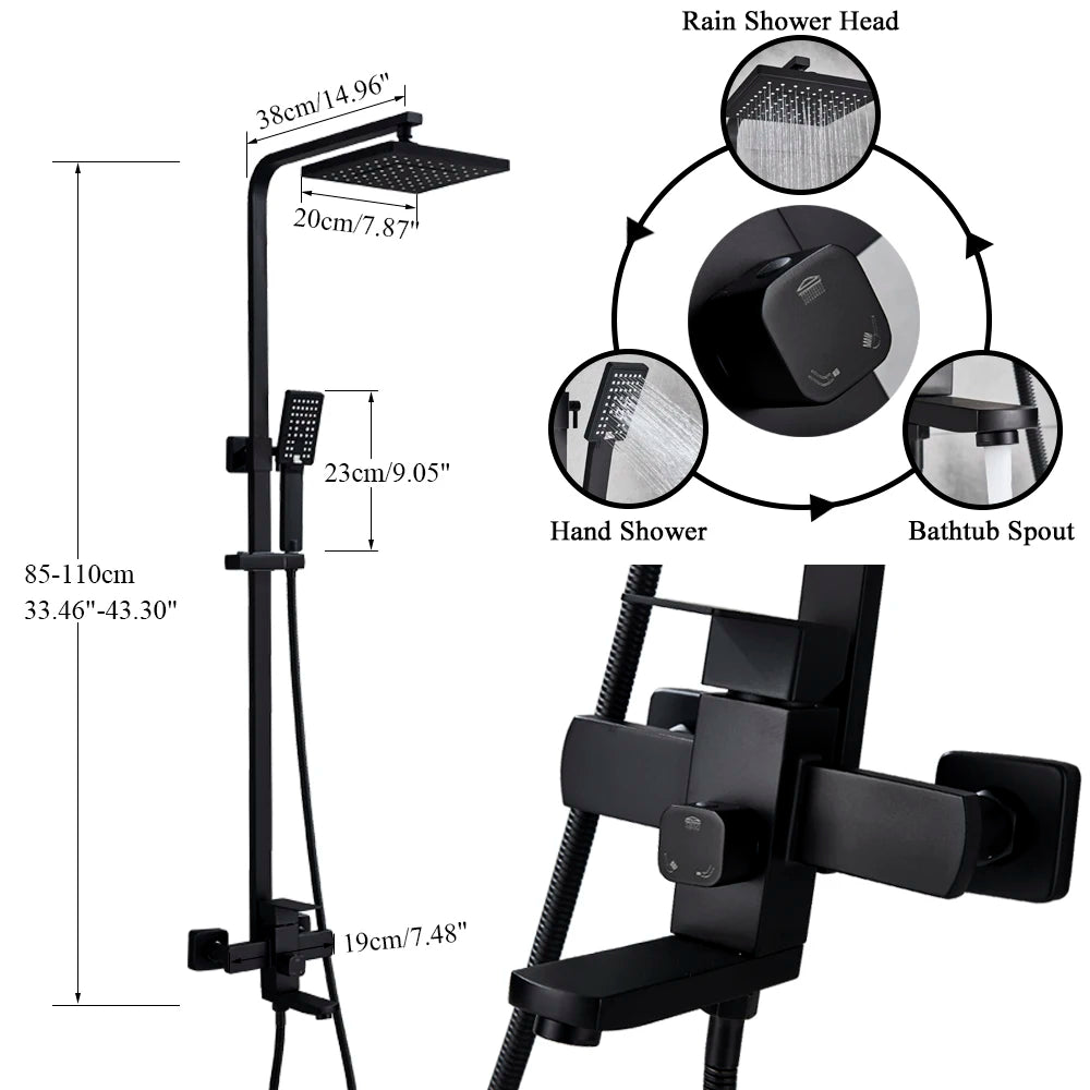 Uythner Bathroom Chrome/Black Shower Faucet Rotate Tub Spout