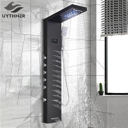 Black/Brushed Bathroom Shower Faucet Led Rainfall Head Shower