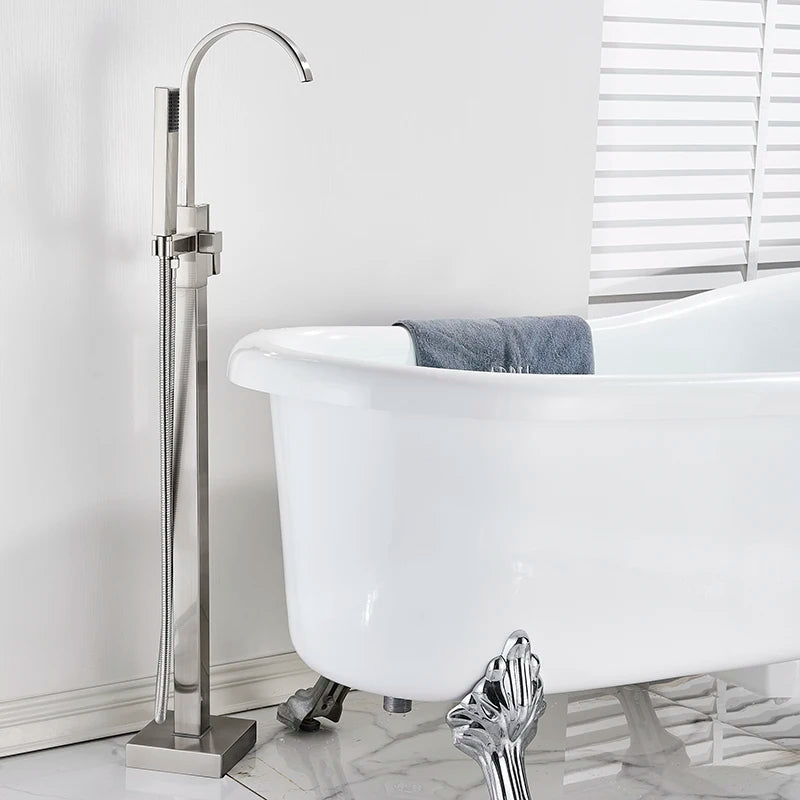 Shbshaimy Golden Floor Bathroom Bathtub Faucet Handshower Cold