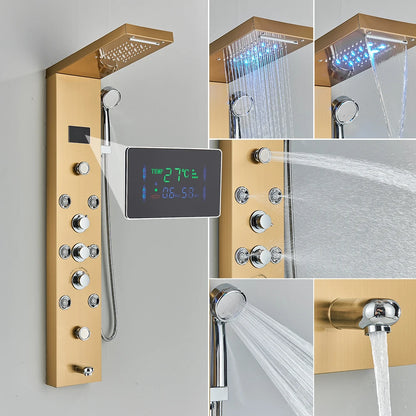 Golden Black Shower Panel Wall Rain Waterfall Shower