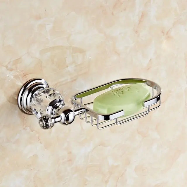 Brass Shower Shelf Toilet Paper Holder Silver Crystal