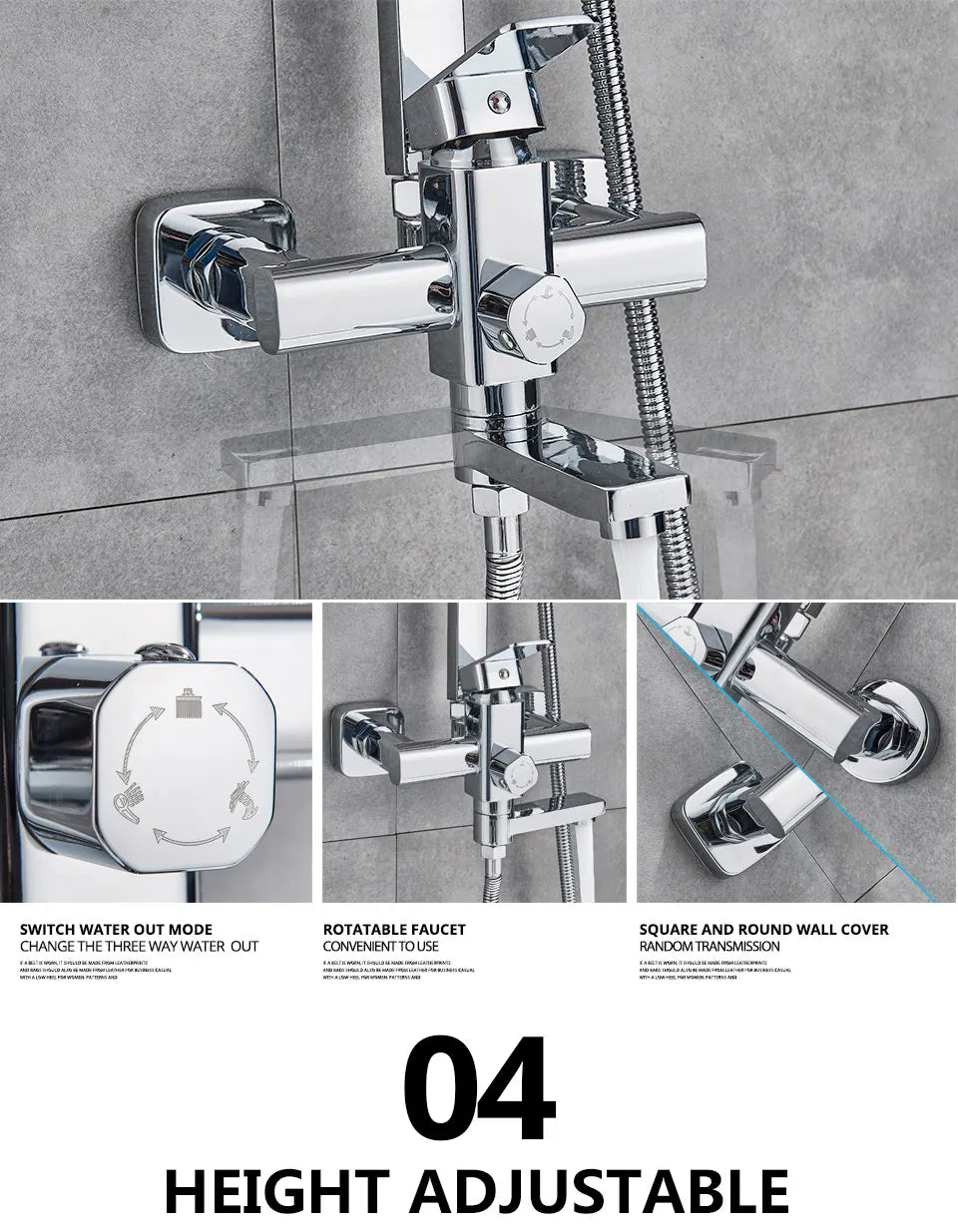 Uythner Bathroom Chrome/Black Shower Faucet Rotate Tub Spout