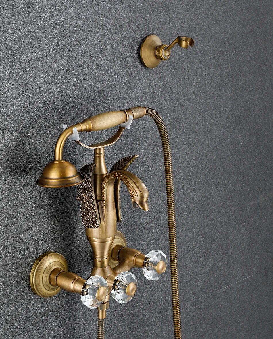 Luxury Golden Bathroom Swan Bathtub Faucet Wall Mounted