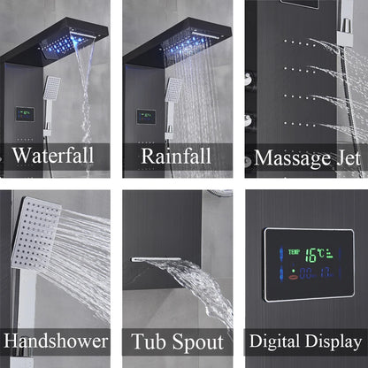 Black/Brushed Bathroom Shower Faucet Led Rainfall Head Shower