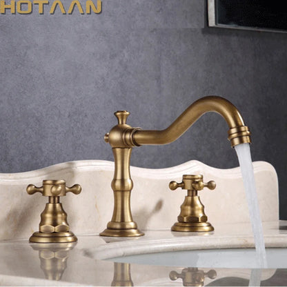 Solid Brass Bathroom Basin Mixer Tap Antique Brass