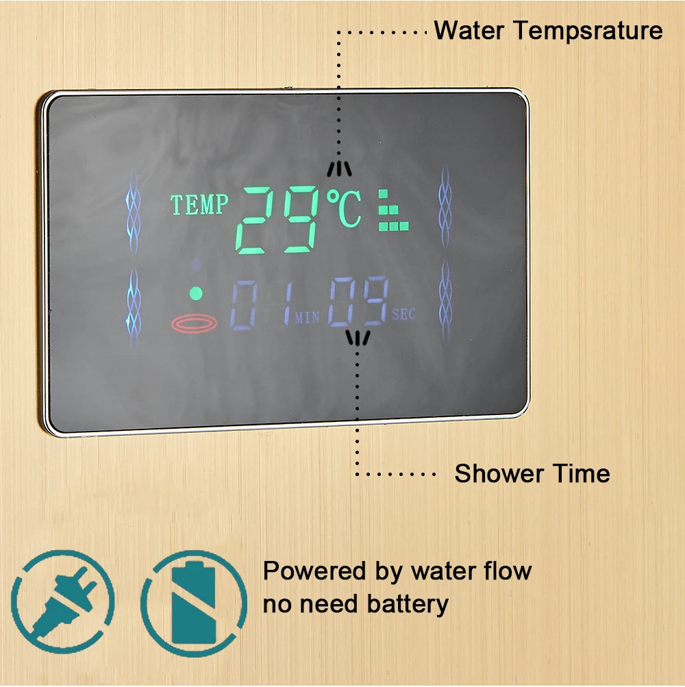 Golden Black Shower Panel Wall Rain Waterfall Shower