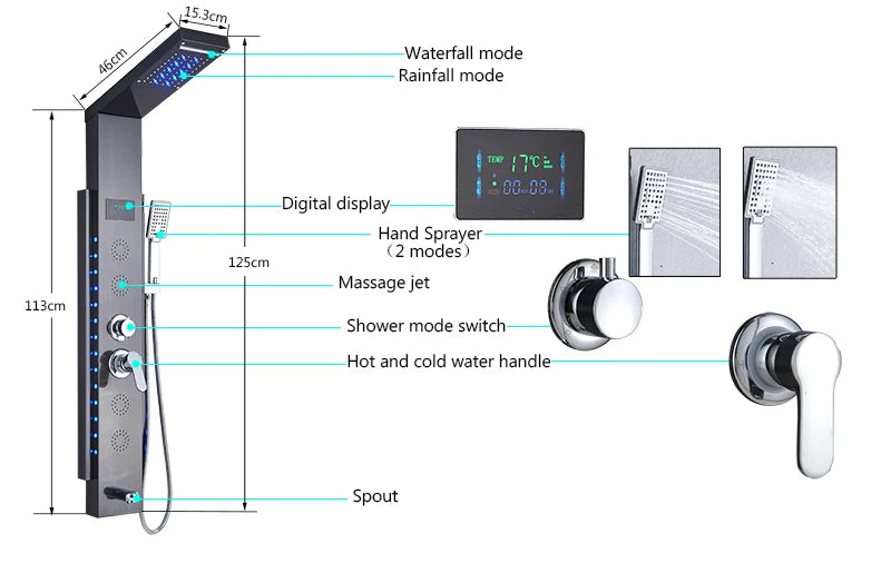 Luxury Led Shower Panel Spa Massage Jet Shower