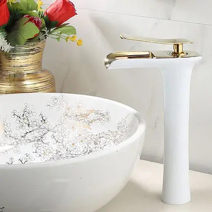 Basin Faucet Gold Waterfall Faucet Brass Bathroom Faucet