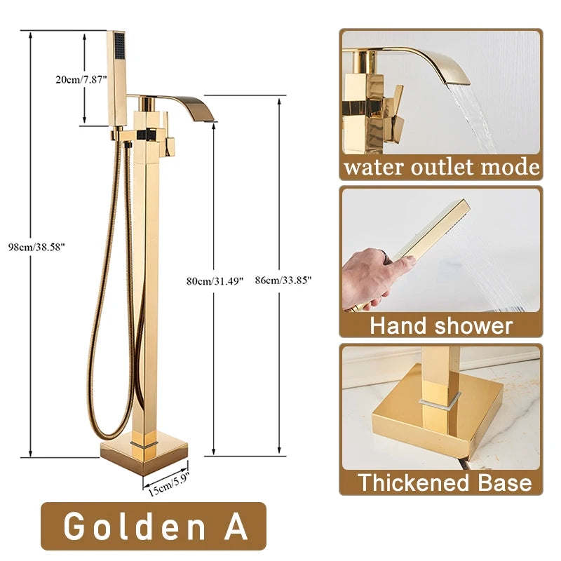 Shbshaimy Golden Floor Bathroom Bathtub Faucet Handshower Cold