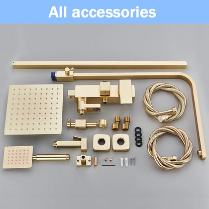 Rozin Brushed Gold Shower Wall Mounted Brass 4-Ways