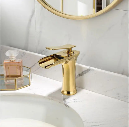 Basin Faucet Gold Waterfall Faucet Brass Bathroom Faucet