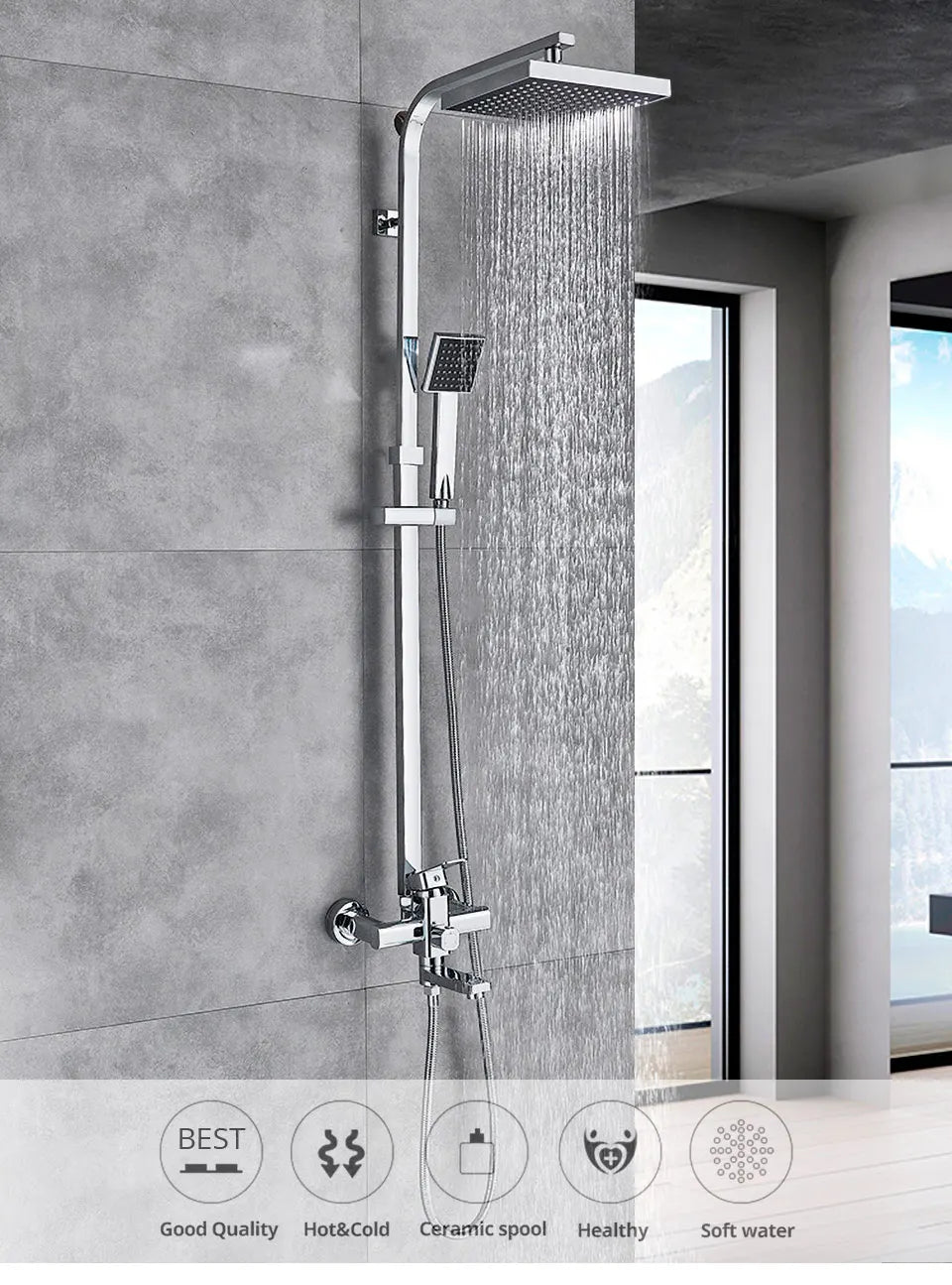 Uythner Bathroom Chrome/Black Shower Faucet Rotate Tub Spout