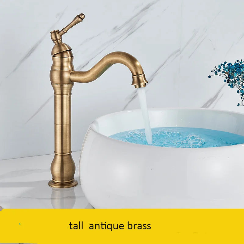 Luxurious Antique Bathroom Basin Faucet Brass Deck Mounted