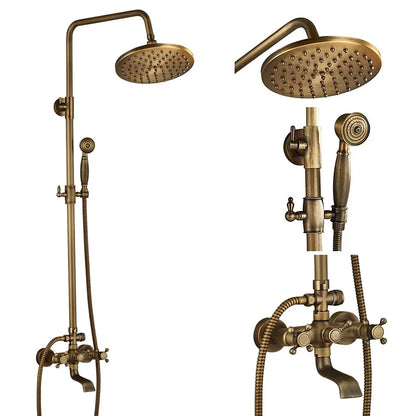 Antique Brass Shower Faucet Mixers Dual Handle Rainfall