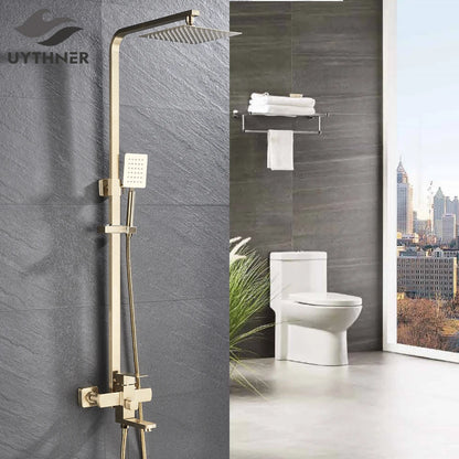 Uythner Bathroom Chrome/Black Shower Faucet Rotate Tub Spout