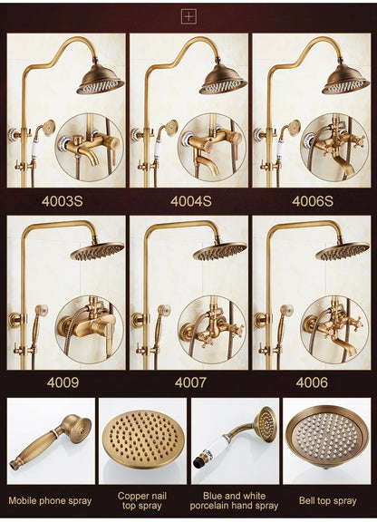 Antique Rain Shower Faucets Hand Brass Wall Mounted