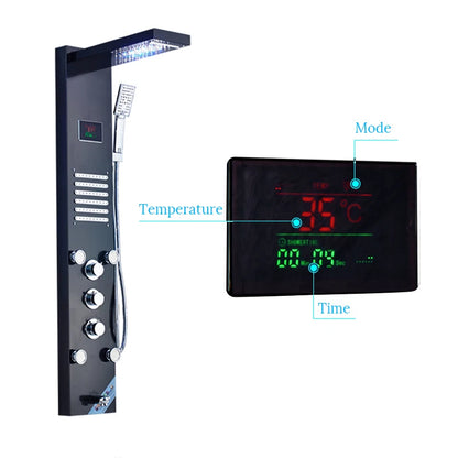 Black/Brushed Stainless Steel 5-Function Waterfall Rain Shower