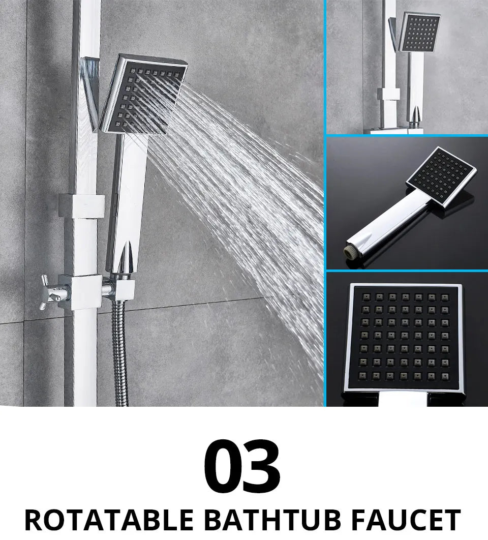 Uythner Bathroom Chrome/Black Shower Faucet Rotate Tub Spout