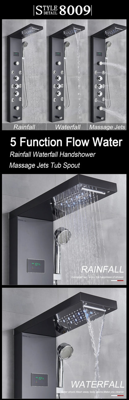 Led Light Shower Panel Waterfall Rain Digital Display