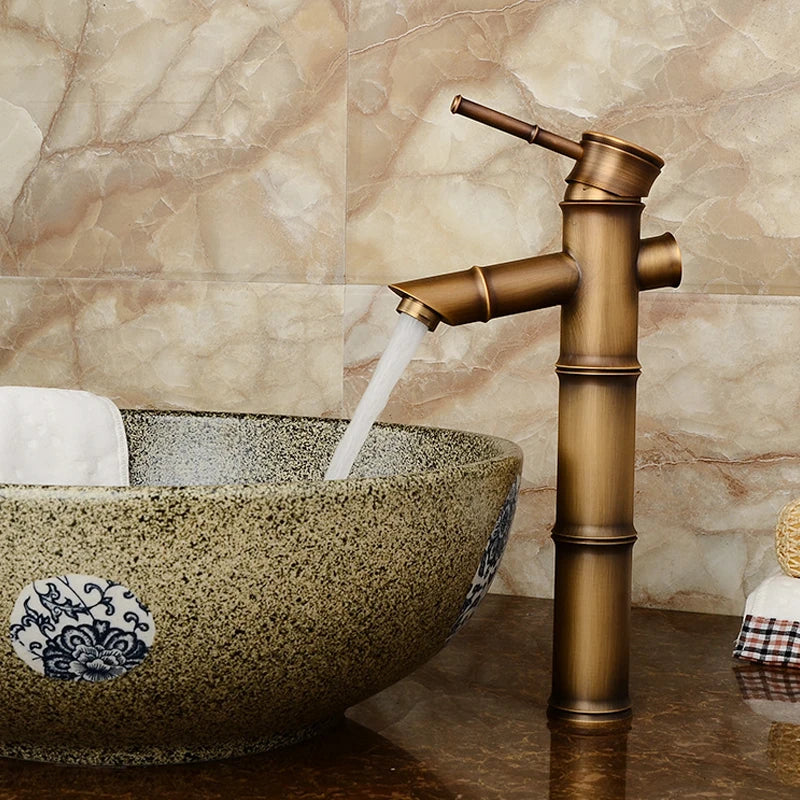 Bathroom Basin Faucet Antique Brass Bamboo Shape Faucet