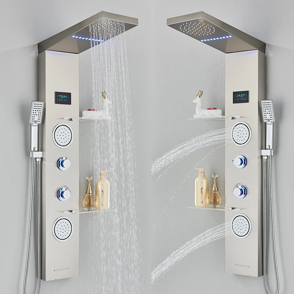 Led Light Shower Panel Waterfall Rain Digital Display