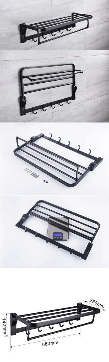 Taicute Towel Rack Shelf Hooks Movable Bar Sus