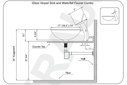 Zappo Tempered Glass Bathroom Vessel Sink Waterfall Black