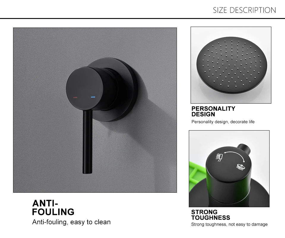 Bathroom Faucet Black Brass Built Installation Rain Shower
