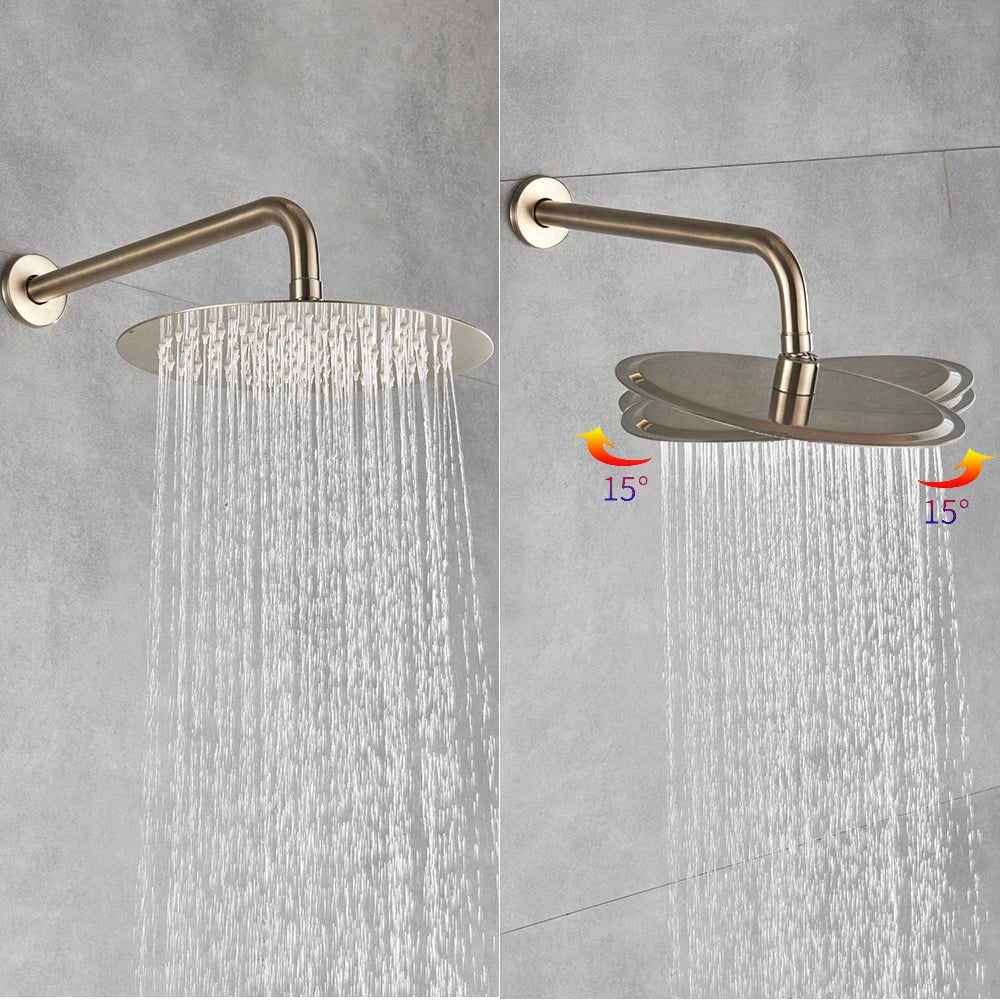 Brushed Gold Shower Faucet Wall Mount Big Rainfall