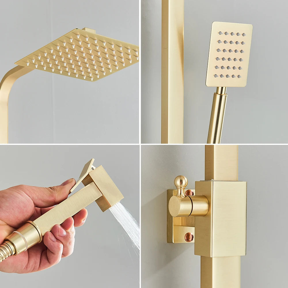 Rozin Brushed Gold Shower Wall Mounted Brass 4-Ways
