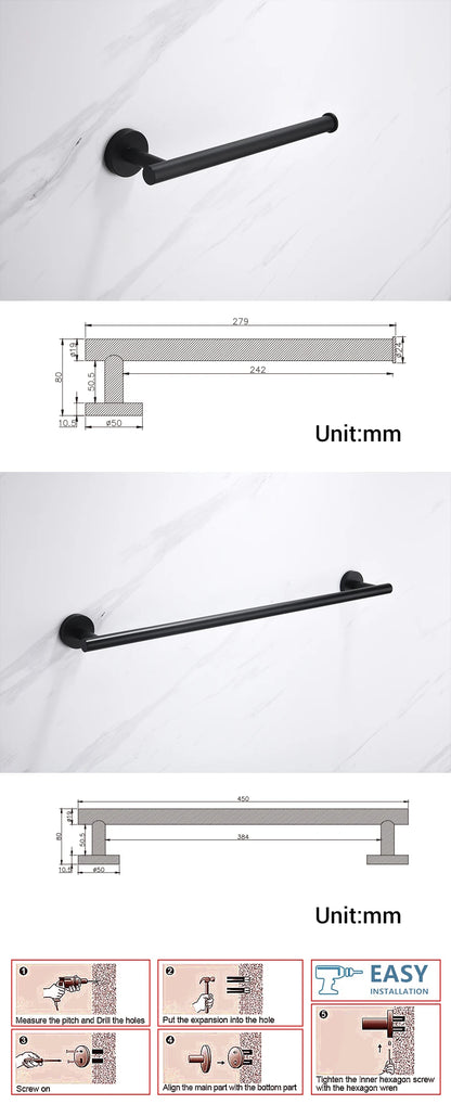 Bathroom Hardware Kit Towel Bar Wall Mount Matt