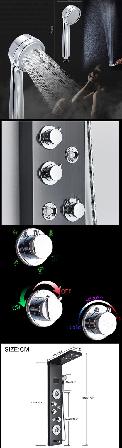 Led Light Shower Panel Waterfall Rain Digital Display