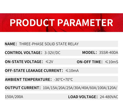 40/60/80/100/120/150/200a Three-Phase Solid State Relay Dc